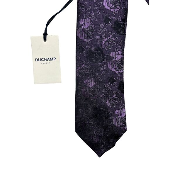 5-97 DUCHAMP Tie Floral 100% Silk Purple - Picture 3 of 6